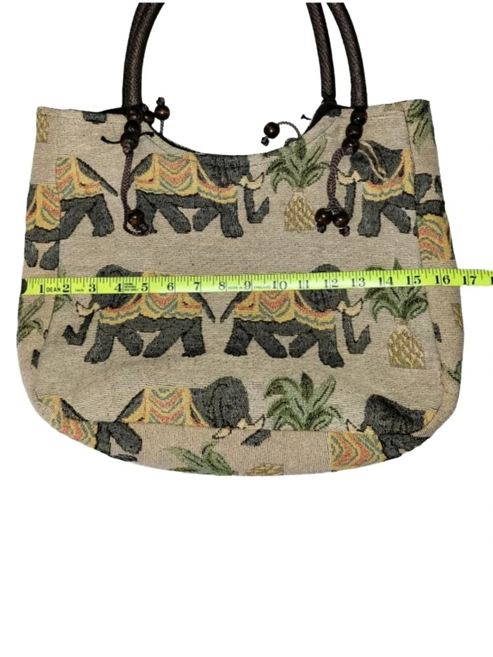 Boho Elephant Tapestry Tote Bag - Woven Shoulder Bag Rope Handles & Bead Tassels